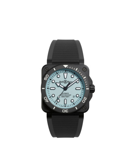 Montre Bell & Ross BR03 Diver Full Lum Ceramic automatique noire cadran bleu pâle bracelet caoutchouc noir 42mm