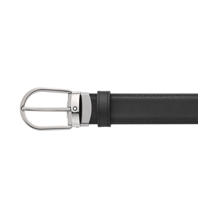 Ceinture réversible Montblanc à boucle fer à cheval cuir noir bleu 30 mm