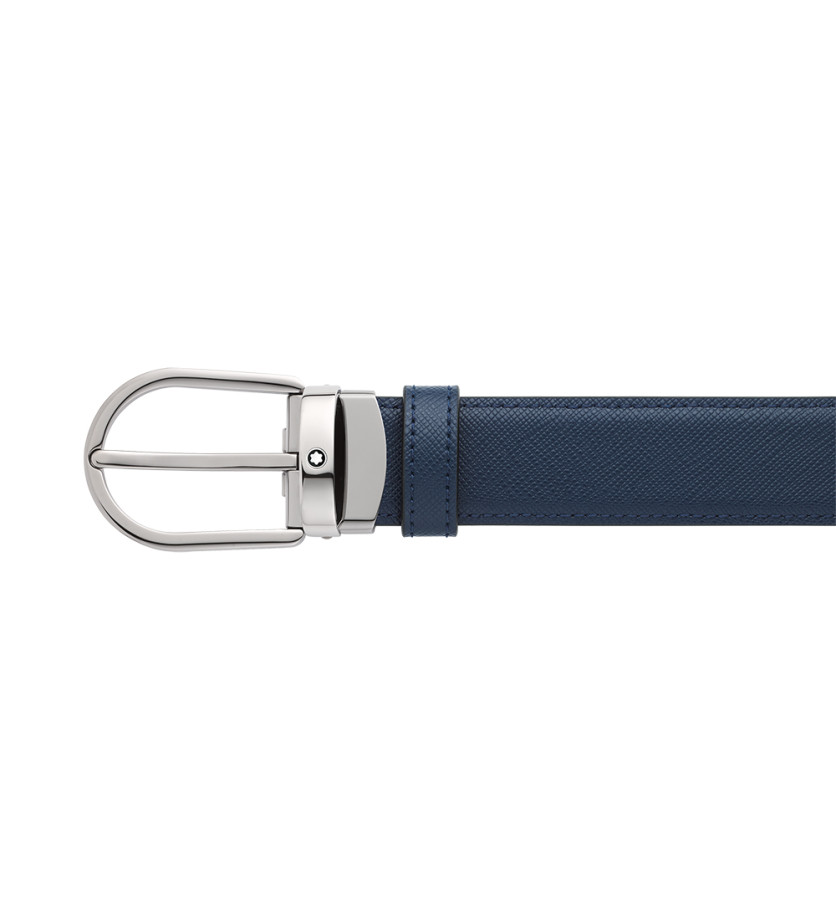 Ceinture réversible Montblanc à boucle fer à cheval cuir noir bleu 30 mm