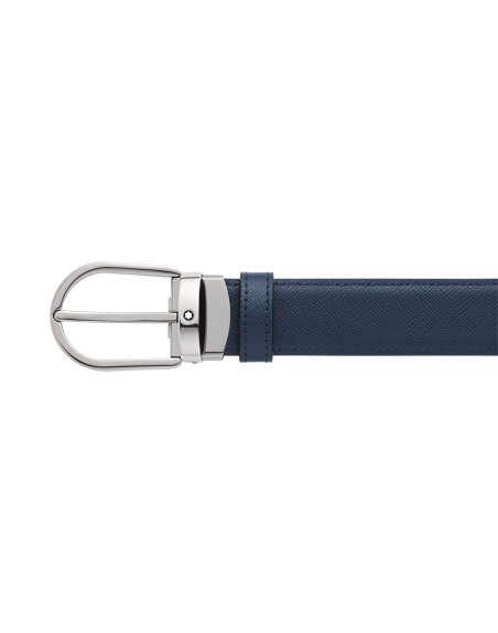 Ceinture réversible Montblanc à boucle fer à cheval cuir noir bleu 30 mm