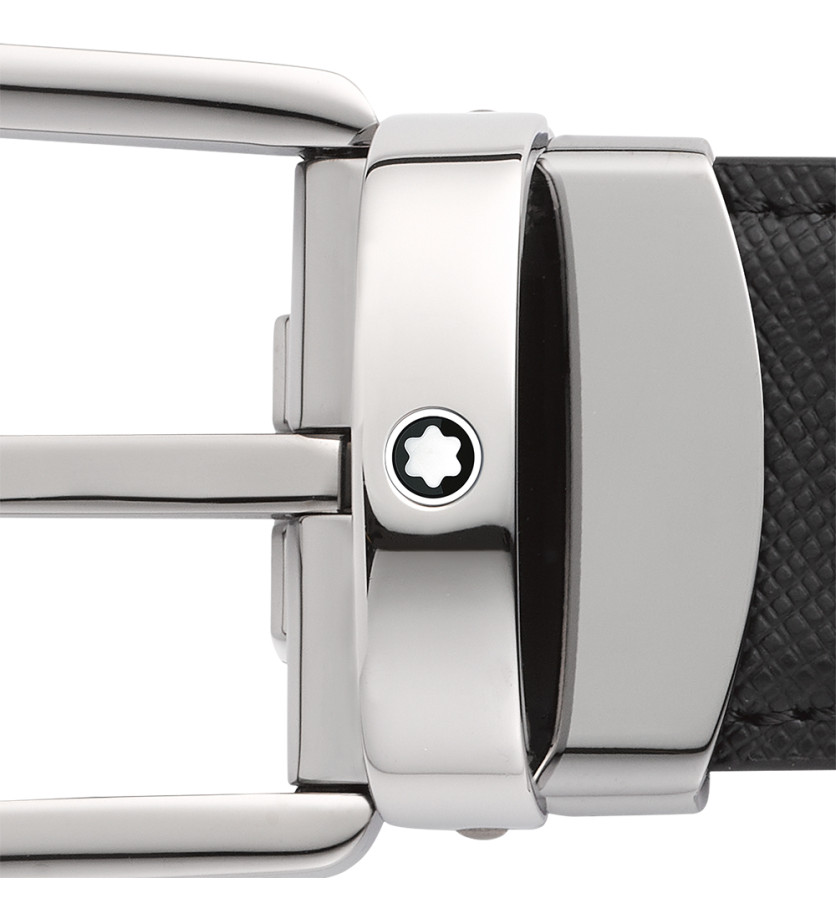 Ceinture réversible Montblanc à boucle fer à cheval cuir noir bleu 30 mm