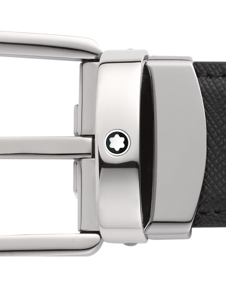 Ceinture réversible Montblanc à boucle fer à cheval cuir noir bleu 30 mm