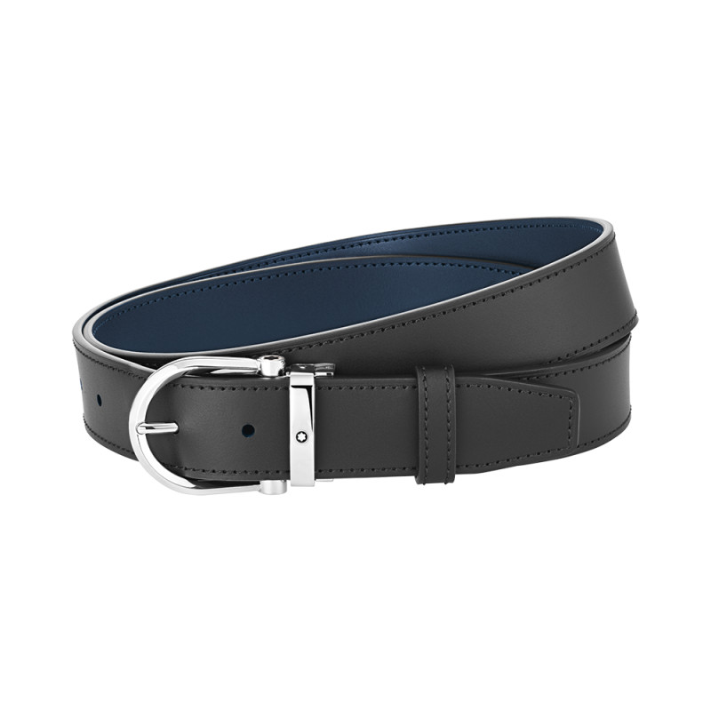 Ceinture réversible Montblanc à boucle fer à cheval cuir noir bleu 35 mm