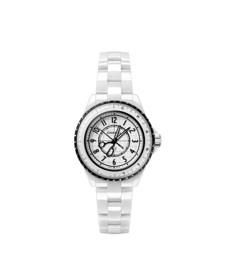Montre Chanel J12 Couture quartz cadran laqué blanc bracelet céramique blanche 33mm