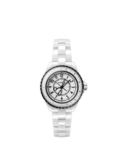 Montre Chanel J12 Couture quartz cadran laqué blanc bracelet céramique blanche 33mm