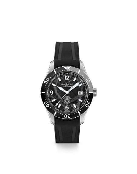 Montre Montblanc 1858 Iced Sea Automatic Date cadran noir glacier bracelet caoutchouc noir 41 mm