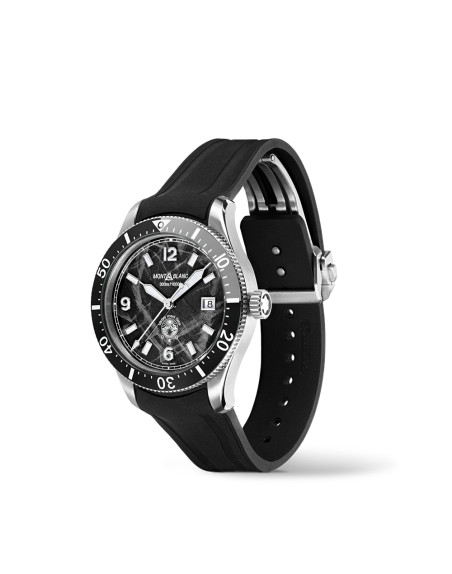 Montre Montblanc 1858 Iced Sea Automatic Date cadran noir glacier bracelet caoutchouc noir 41 mm