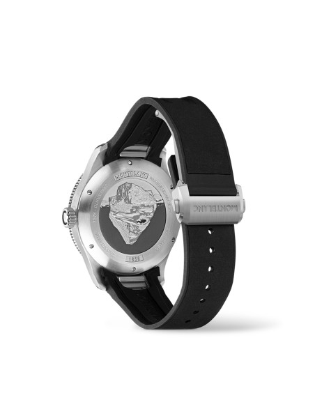 Montre Montblanc 1858 Iced Sea Automatic Date cadran noir glacier bracelet caoutchouc noir 41 mm