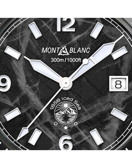 Montre Montblanc 1858 Iced Sea Automatic Date cadran noir glacier bracelet caoutchouc noir 41 mm