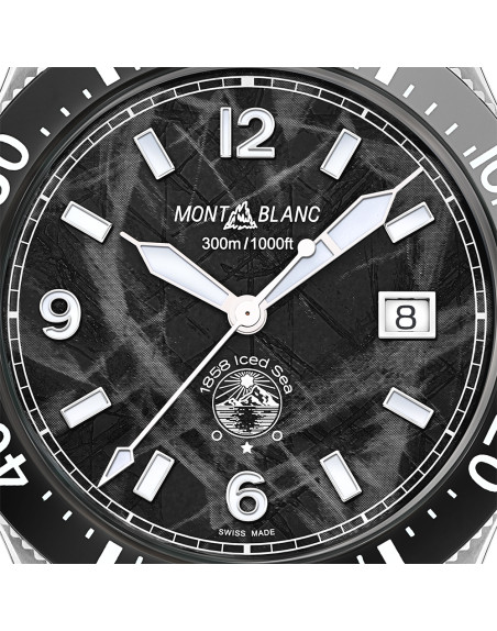 Montre Montblanc 1858 Iced Sea Automatic Date cadran noir glacier bracelet acier 41 mm