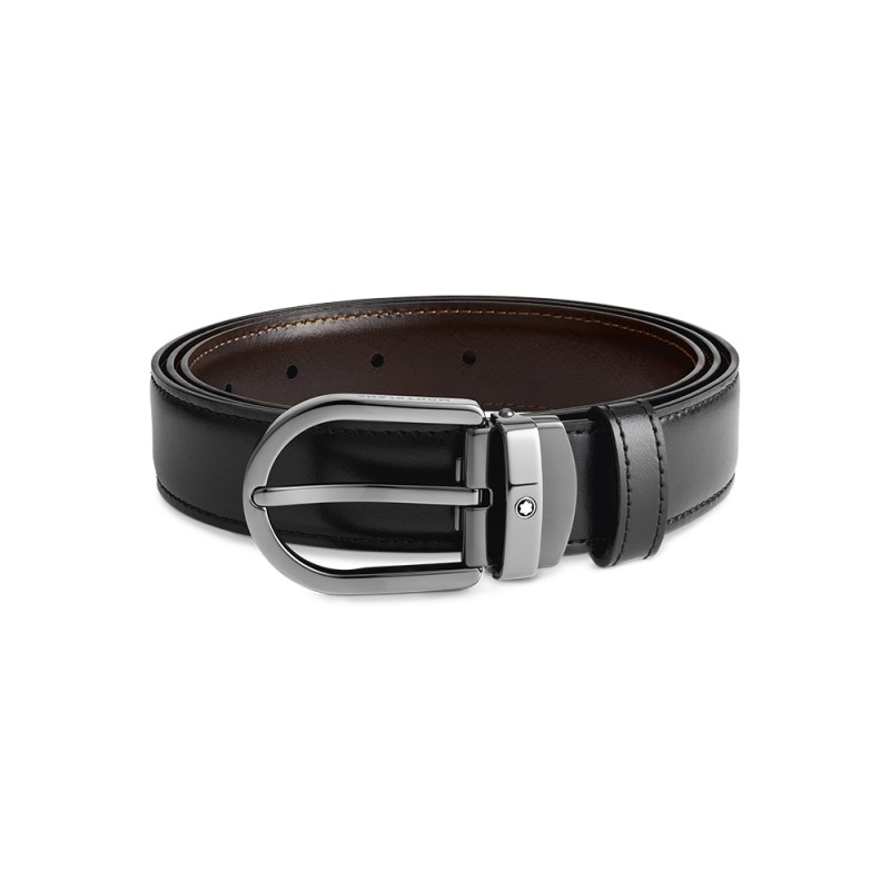 Ceinture réversible Montblanc à boucle fer à cheval cuir noir marron 30 mm