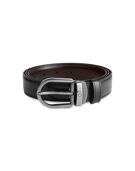 Ceinture réversible Montblanc à boucle fer à cheval cuir noir marron 30 mm