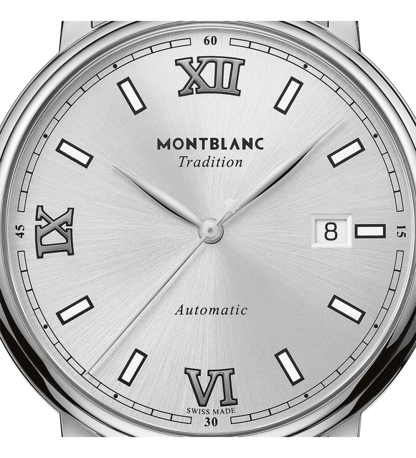 Montre Montblanc Tradition Automatic Date cadran blanc bracelet acier 40 mm