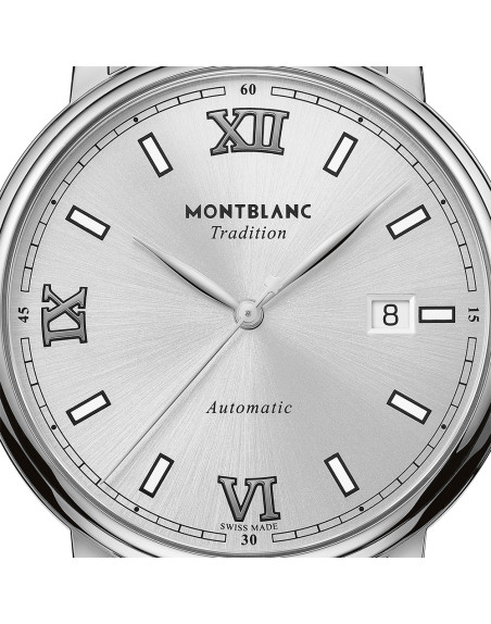 Montre Montblanc Tradition Automatic Date cadran blanc bracelet acier 40 mm