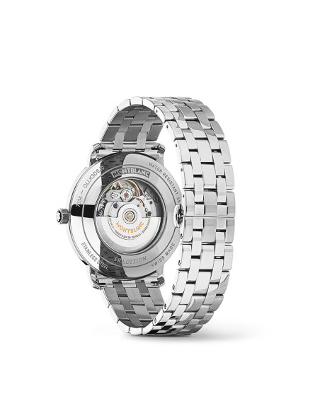 Montre Montblanc Tradition Automatic Date cadran blanc argenté bracelet en acier inoxydable 40mm