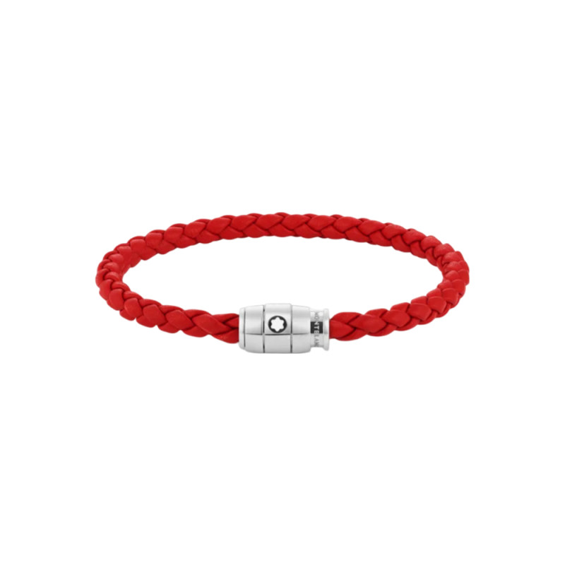 Bracelet Montblanc acier et cuir rouge avec fermeture à 3 anneaux