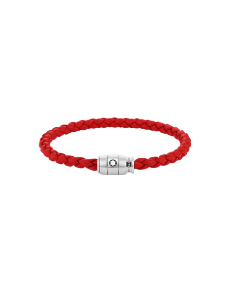 Bracelet Montblanc acier et cuir rouge avec fermeture à 3 anneaux