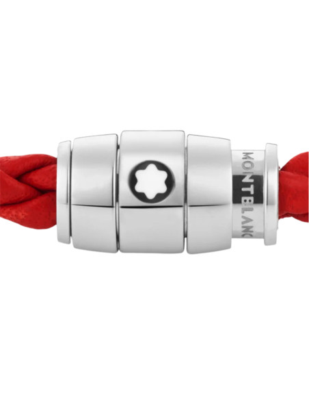 Bracelet Montblanc acier et cuir rouge avec fermeture à 3 anneaux