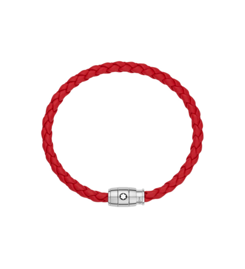 Bracelet Montblanc acier et cuir rouge avec fermeture à 3 anneaux