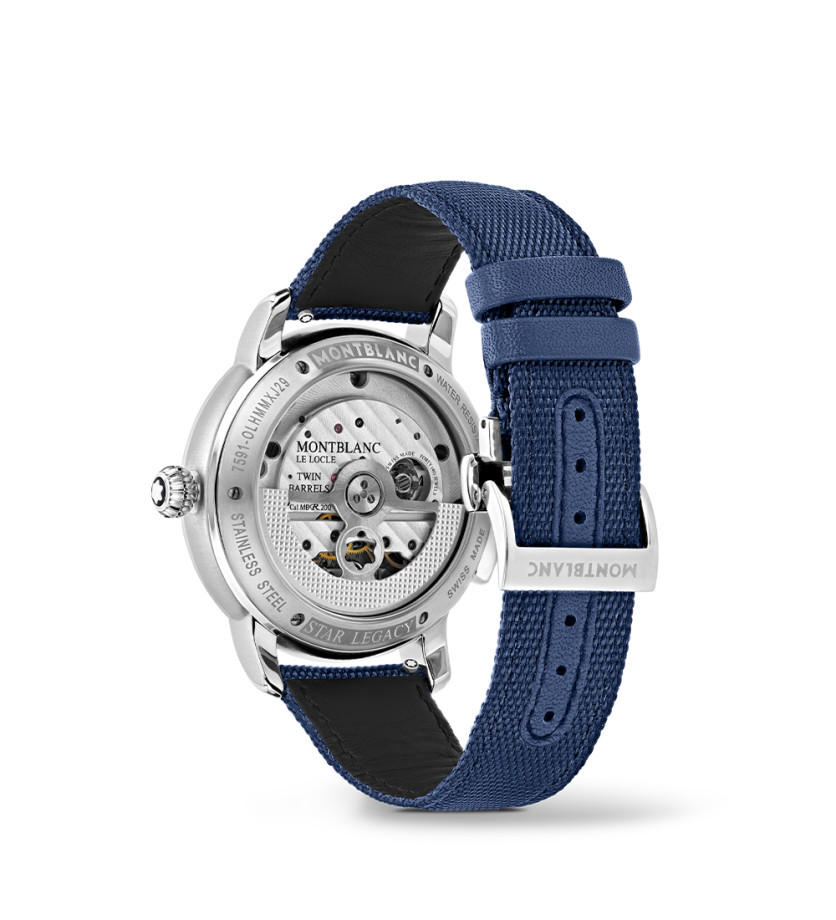 Montre Montblanc Star Legacy Nicolas Rieussec Chronograph cadran bleu bracelet textile bleu 43mm