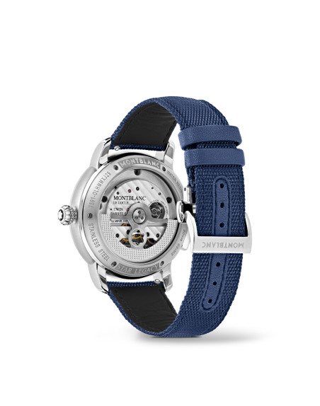 Montre Montblanc Star Legacy Nicolas Rieussec Chronograph cadran bleu bracelet textile bleu 43mm