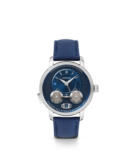 Montre Montblanc Star Legacy Nicolas Rieussec Chronograph cadran bleu bracelet textile bleu 43mm