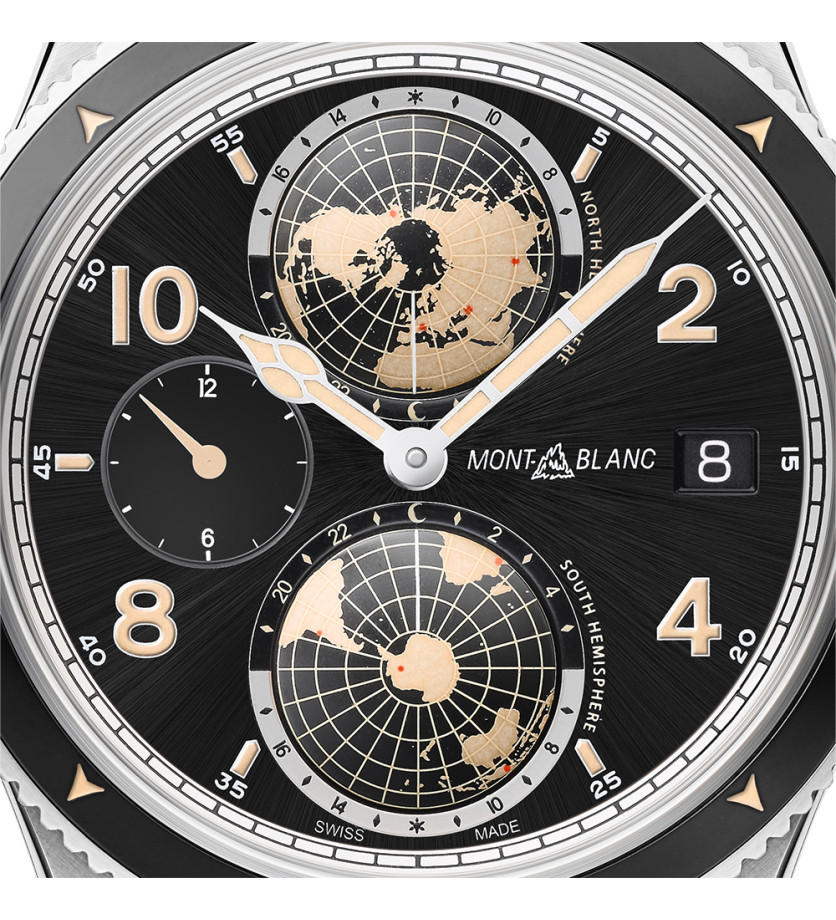 Montre Montblanc 1858 Geosphere cadran noir bracelet en cuir 42mm