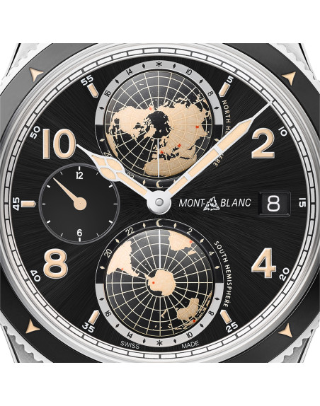 Montre Montblanc 1858 Geosphere cadran noir bracelet en cuir 42mm