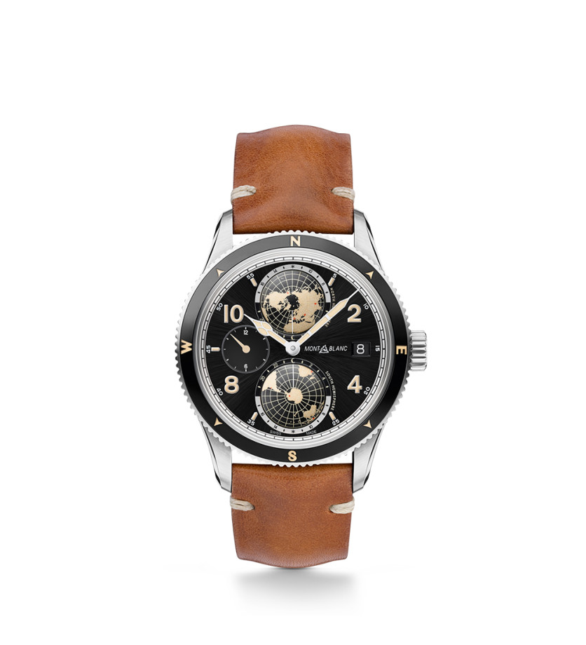 Montre Montblanc 1858 Geosphere cadran noir bracelet en cuir 42mm