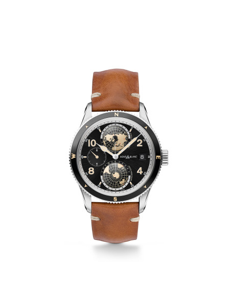 Montre Montblanc 1858 Geosphere cadran noir bracelet en cuir 42mm