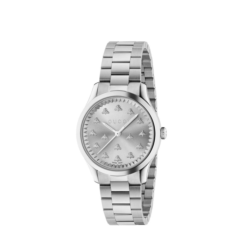 Montre Gucci G-Timeless quartz cadran argenté bracelet acier 32 mm