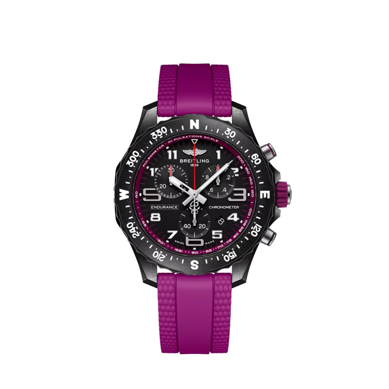 Montre Breitling Endurance Pro SuperQuartz cadran noir bracelet caoutchouc violet 38 mm