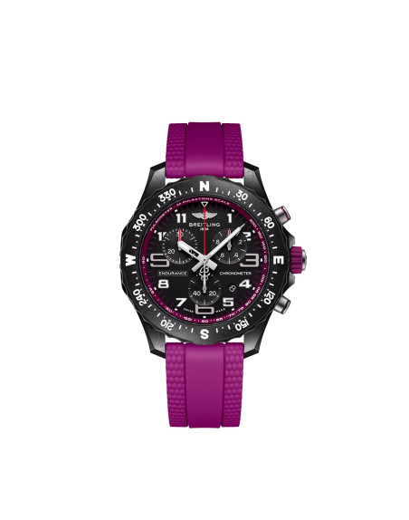 Montre Breitling Endurance Pro SuperQuartz cadran noir bracelet caoutchouc violet 38 mm