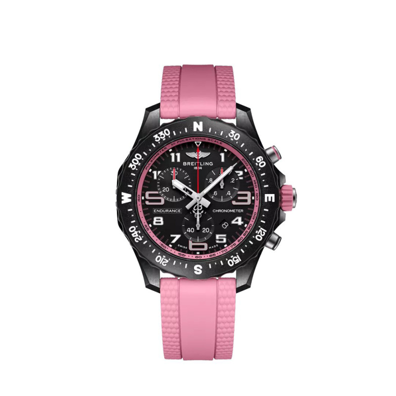 Montre Breitling Endurance Pro SuperQuartz cadran noir bracelet caoutchouc rose 38 mm