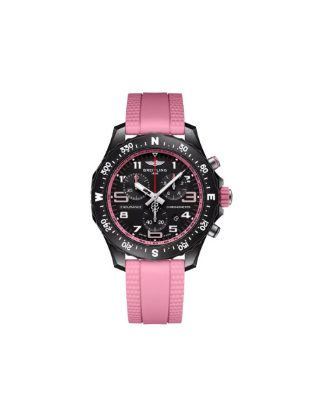 Montre Breitling Endurance Pro SuperQuartz cadran noir bracelet caoutchouc rose 38 mm