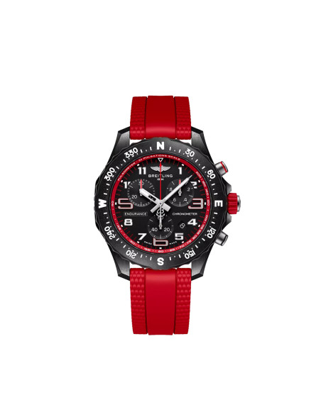 Montre Breitling Endurance Pro SuperQuartz cadran noir bracelet caoutchouc rouge 38 mm