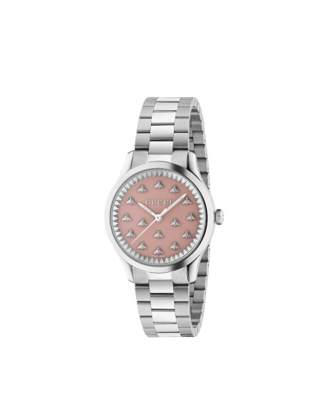 Montre Gucci G-Timeless quartz cadran laqué rose bracelet acier 32 mm