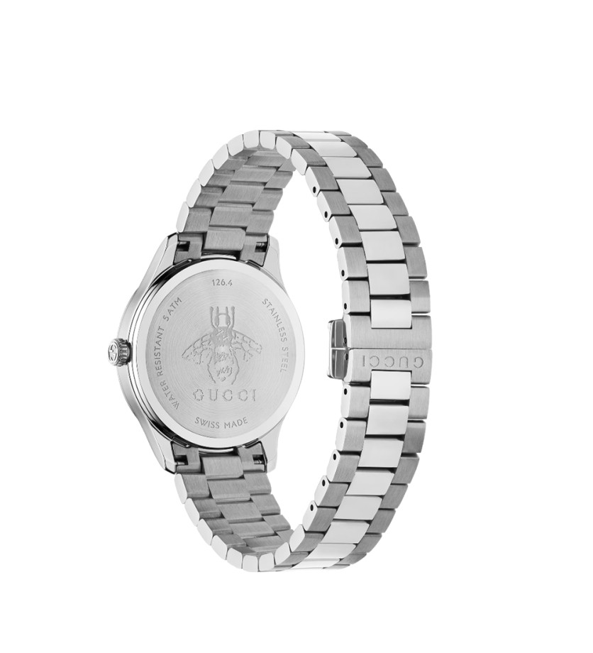 Montre Gucci G-Timeless quartz cadran laqué rose bracelet acier 32 mm