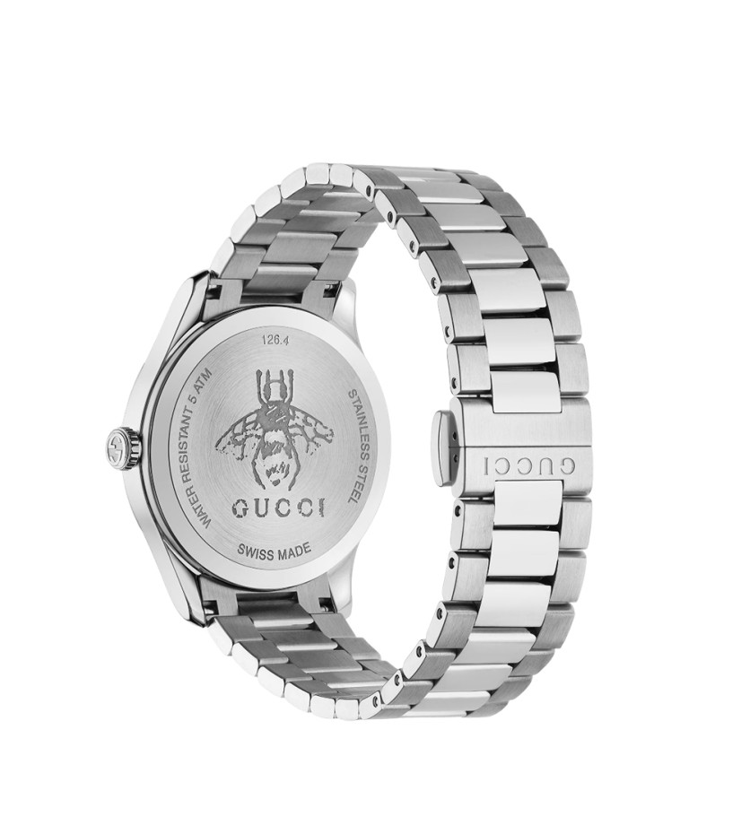 Montre Gucci G-Timeless quartz cadran argenté bracelet acier 38 mm