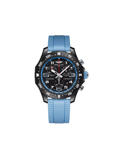 Montre Breitling Endurance Pro SuperQuartz cadran noir bracelet caoutchouc bleu claire 38 mm