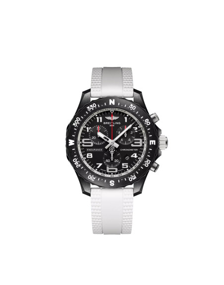 Montre Breitling Endurance Pro SuperQuartz cadran noir bracelet caoutchouc blanche claire 38 mm