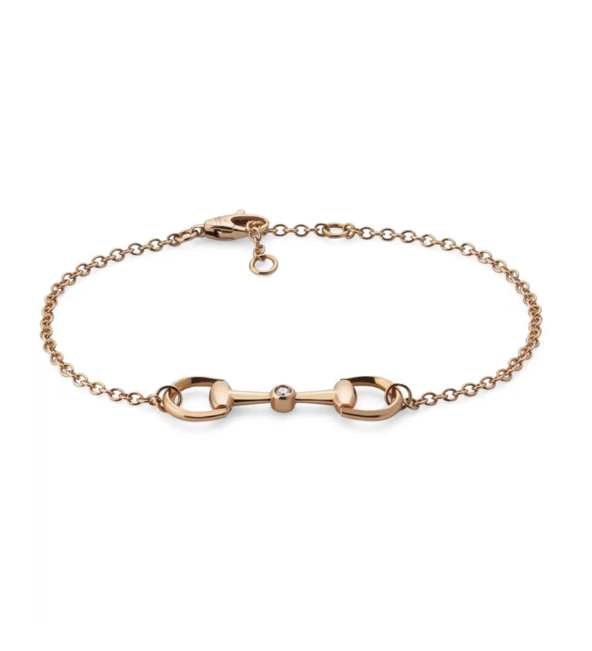 Bracelet Horsebit petit modèle or rose et diamant sur chaîne en or rose