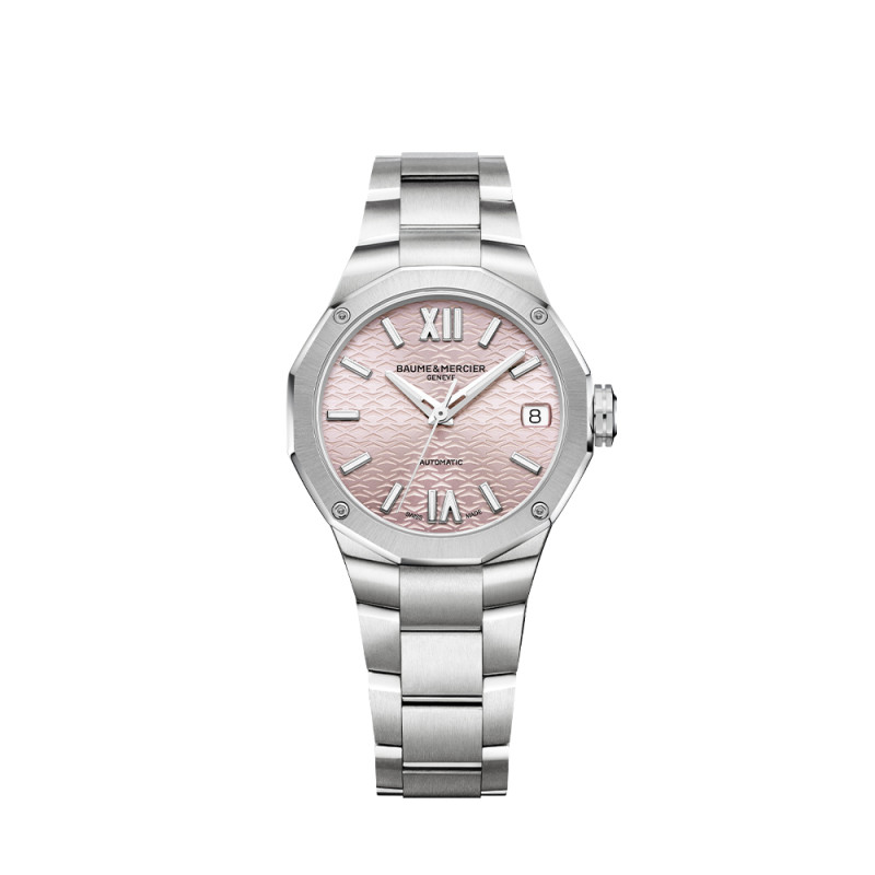 Montre Baume & Mercier Riviera automatique cadran rose bracelet acier 33 mm