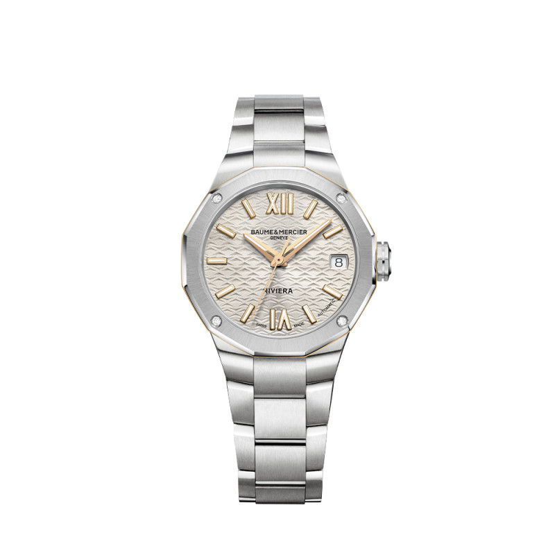 Montre Baume & Mercier Riviera Riviera automatique cadran doré bracelet acier 33 mm