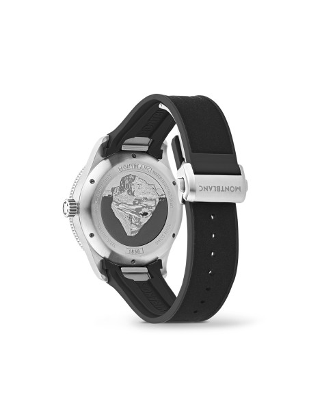 Montre Montblanc 1858 Iced Sea Automatic Date cadran gris à motif glacier bracelet caoutchouc noir 41 mm