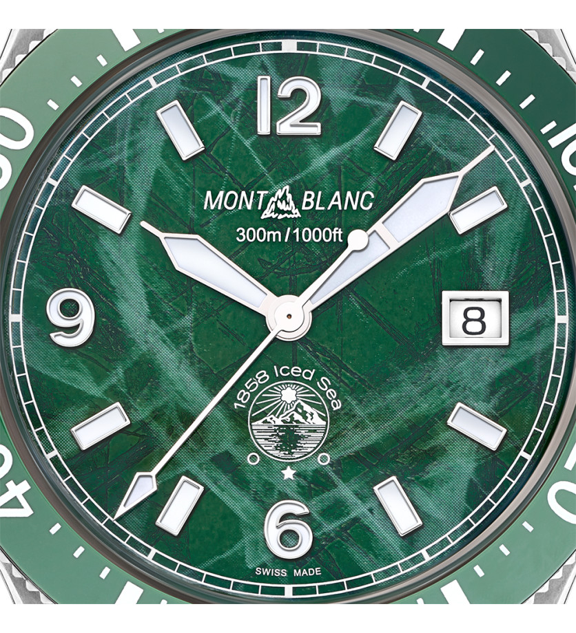 Montre Montblanc 1858 Iced Sea Automatic Date cadran vert bracelet en acier 41mm