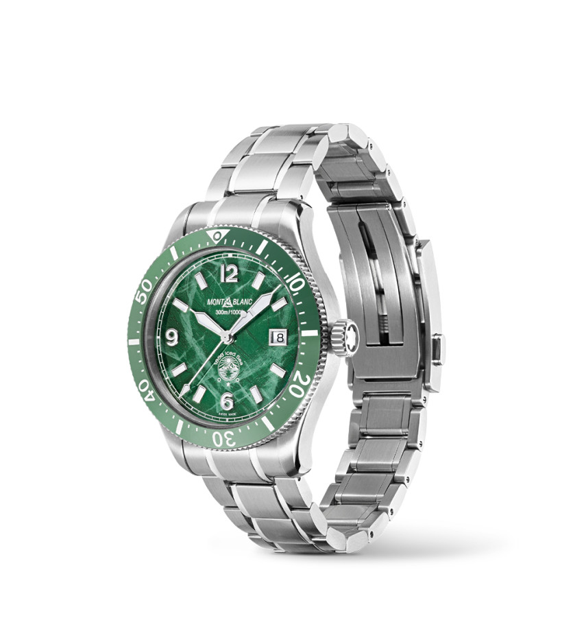 Montre Montblanc 1858 Iced Sea Automatic Date cadran vert bracelet en acier 41mm