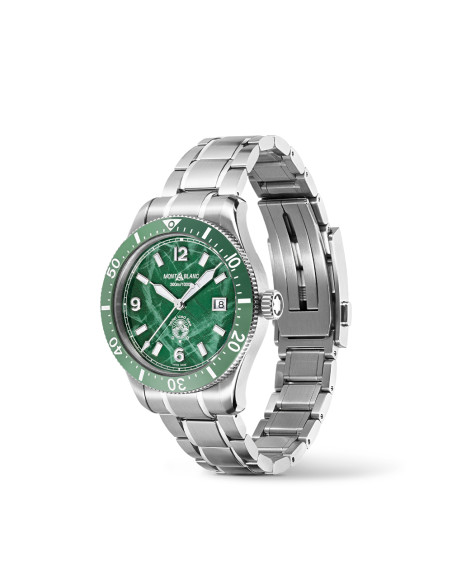 Montre Montblanc 1858 Iced Sea Automatic Date cadran vert bracelet en acier 41mm