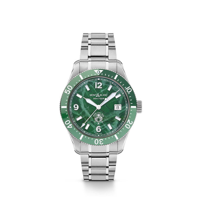 Montre Montblanc 1858 Iced Sea Automatic Date cadran vert bracelet en acier 41 mm