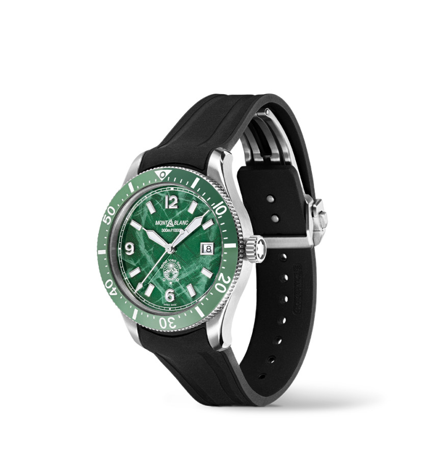 Montre Montblanc 1858 Iced Sea Automatic Date cadran vert bracelet en caoutchouc 41mm